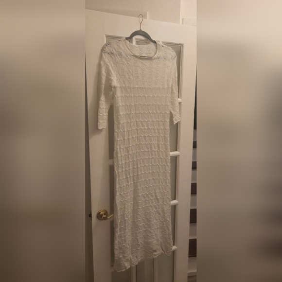 Aleeza Sylvie Chic Three Quarter Sleeve Ivory Midi Dress - Picture 5 of 11